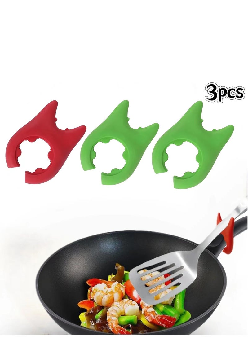 3 PCS Spoon Pot Pan Holder Spatula Bracket Clips, Spoon Holder For Pot, Silicone Pot Clip Spoon Rest, Heat Resistance Non-Slip Silicone Pot Spoon Holder. - Image 1
