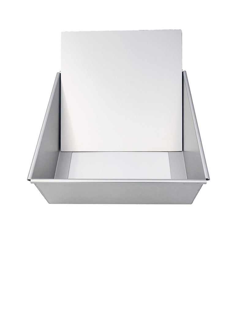 صينية خبز E-far Square Cake Brownie مقاس 8 × 8 بوصة، مصنوعة من الفولاذ المقاوم للصدأ، تناسب فرن محمصة صغير، غير سامة وآمنة للاستخدام في غسالة الأطباق - Image 1