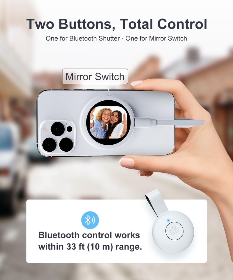 Fussion Selfie Monitor Screen for iPhone, Back Camera Preview with Remote, Plug and Play, No App Required, Magnetic Vlog Selfie Monitor Screen, 60FPS AMOLED Display for Live Stream TikTok YouTube - Off White - Image 4