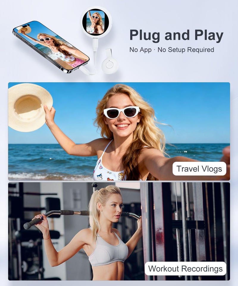 Fussion Selfie Monitor Screen for iPhone, Back Camera Preview with Remote, Plug and Play, No App Required, Magnetic Vlog Selfie Monitor Screen, 60FPS AMOLED Display for Live Stream TikTok YouTube - Off White - Image 3