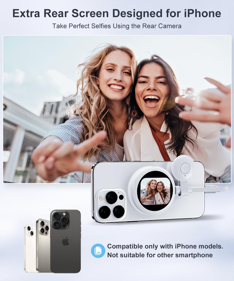 Fussion Selfie Monitor Screen for iPhone, Back Camera Preview with Remote, Plug and Play, No App Required, Magnetic Vlog Selfie Monitor Screen, 60FPS AMOLED Display for Live Stream TikTok YouTube - Off White - Image 2