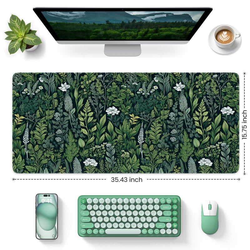 iCasso Desk Cover Mat, Extra Large Lotus Mouse Pad, Desk Pad Mat,Office Matt for Desktop Protector, Anti-Slip XXL Big Mousepad with Stitched Edges for Laptop Computer Keyboard(Green Lotus Leaf) - Image 2