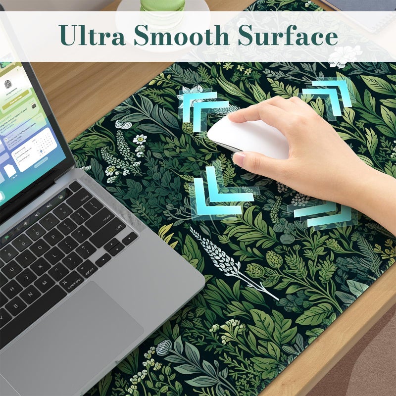 iCasso Desk Cover Mat, Extra Large Lotus Mouse Pad, Desk Pad Mat,Office Matt for Desktop Protector, Anti-Slip XXL Big Mousepad with Stitched Edges for Laptop Computer Keyboard(Green Lotus Leaf) - Image 3
