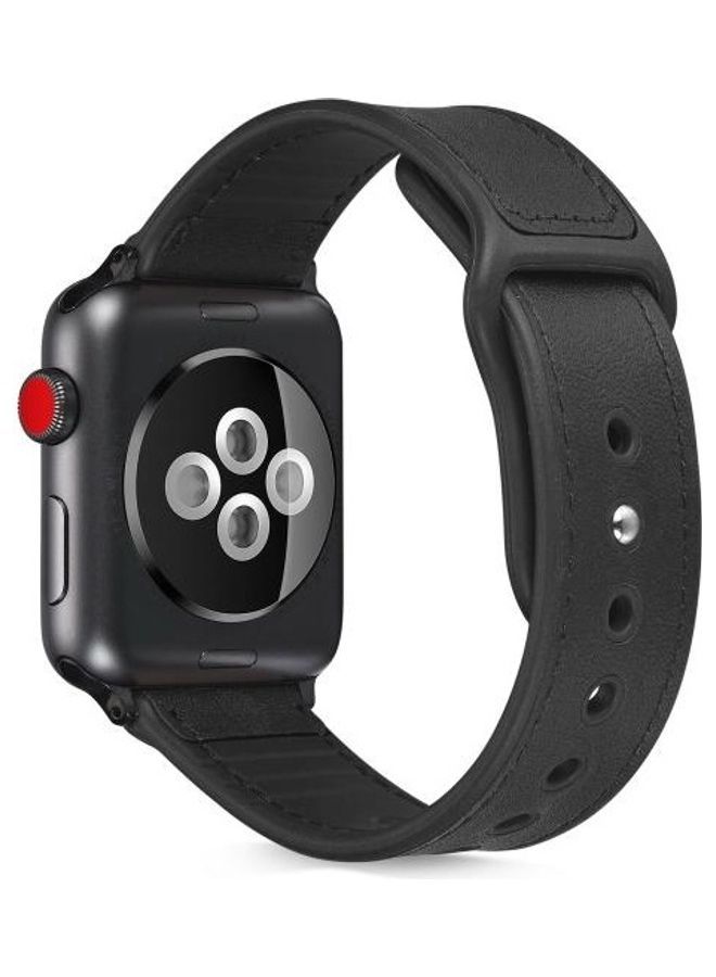 NIBEMINENT Paste Leather TPU Watchband For Apple Watch Series 7/6/SE/5/4/3/2/1 45/44/42mm Black - Image 1