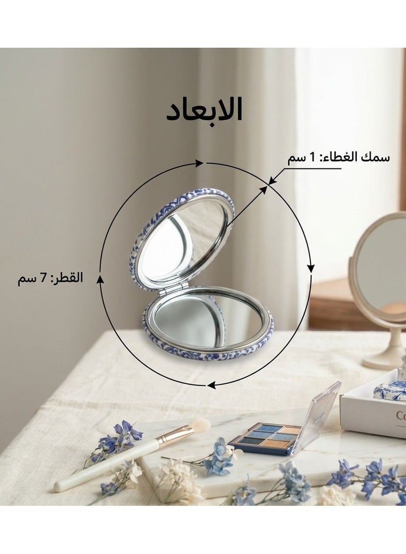 Elegant Vintage Blue Compact Mirror with Sparkle Crystals - Portable Round Makeup Mirror, 1x/2x Magnification - Perfect for Travel, Pocket, and Purse - Image 4