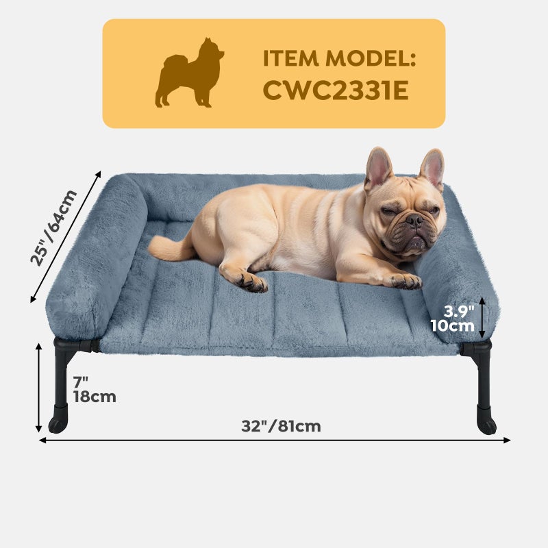 Veehoo Orthopedic Elevated Dog Bed with Fluffy Plush Bolster Cushion, Indoor Raised Dog Beds for Large Dogs, Soft Pet Sofa Cot with Removable Washable Mat, No-Slip Feet, 32 x 25 inches, Haze Blue - Image 3