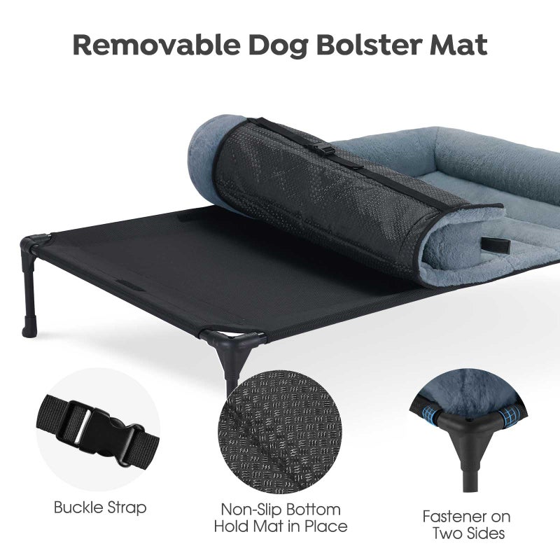 Veehoo Orthopedic Elevated Dog Bed with Fluffy Plush Bolster Cushion, Indoor Raised Dog Beds for Large Dogs, Soft Pet Sofa Cot with Removable Washable Mat, No-Slip Feet, 32 x 25 inches, Haze Blue - Image 4