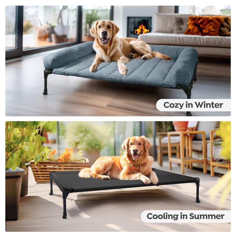 Veehoo Orthopedic Elevated Dog Bed with Fluffy Plush Bolster Cushion, Indoor Raised Dog Beds for Large Dogs, Soft Pet Sofa Cot with Removable Washable Mat, No-Slip Feet, 32 x 25 inches, Haze Blue - Image 5