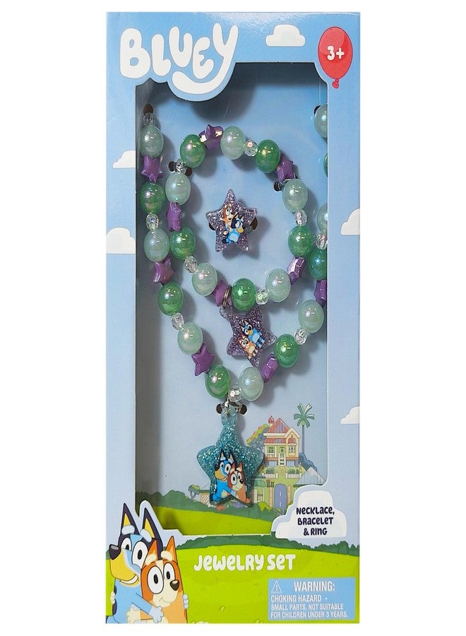 LUV HER Bluey Girl's Jewelry Set - Dress up 3 Piece Toy Jewelry Box Set with Bead Necklace, Bracelet and Ring - Play Accessories - Ages 3+ - Image 2