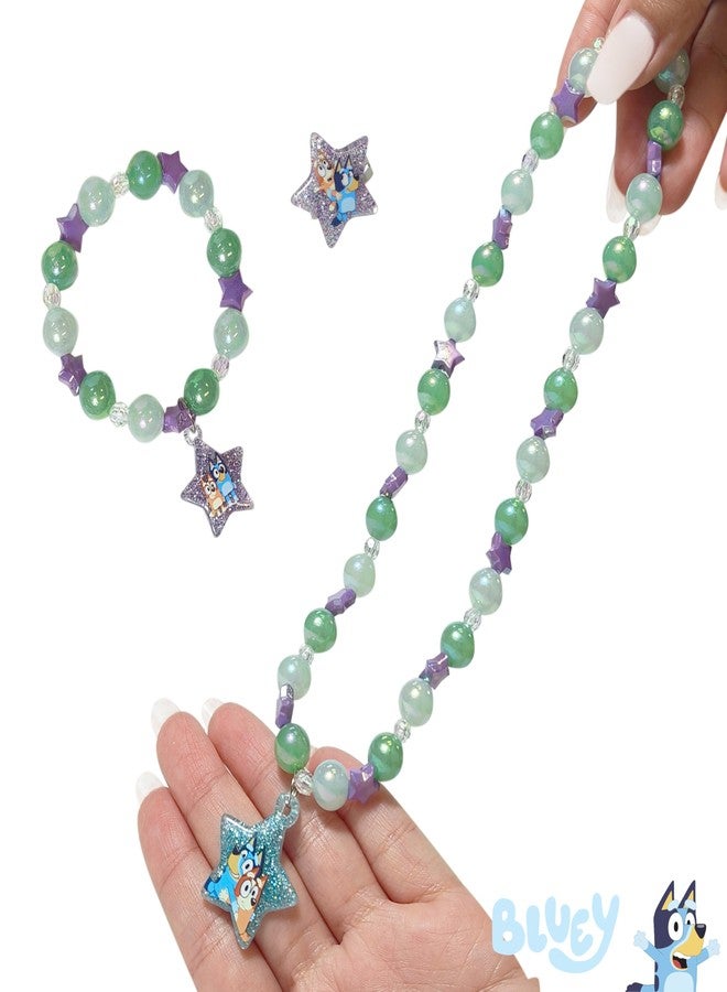 LUV HER Bluey Girl's Jewelry Set - Dress up 3 Piece Toy Jewelry Box Set with Bead Necklace, Bracelet and Ring - Play Accessories - Ages 3+ - Image 5