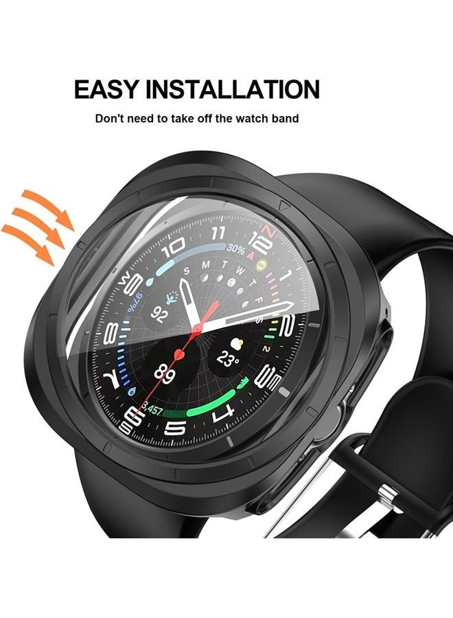 جراب واقي شاشة Samsung Galaxy Watch 7 Ultra مقاس 47 مم، غطاء متين من البولي كربونات مع واقي شاشة زجاجي مقوى مضاد للضباب لملحقات Galaxy Watch 7 (أسود، 47 مم) - Image 2