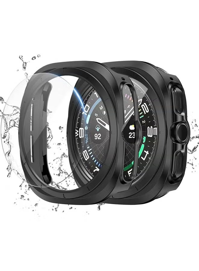 جراب واقي شاشة Samsung Galaxy Watch 7 Ultra مقاس 47 مم، غطاء متين من البولي كربونات مع واقي شاشة زجاجي مقوى مضاد للضباب لملحقات Galaxy Watch 7 (أسود، 47 مم) - Image 1
