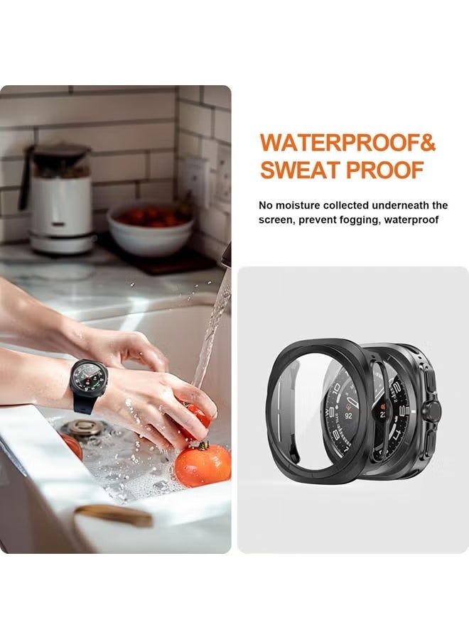 جراب واقي شاشة Samsung Galaxy Watch 7 Ultra مقاس 47 مم، غطاء متين من البولي كربونات مع واقي شاشة زجاجي مقوى مضاد للضباب لملحقات Galaxy Watch 7 (أسود، 47 مم) - Image 4