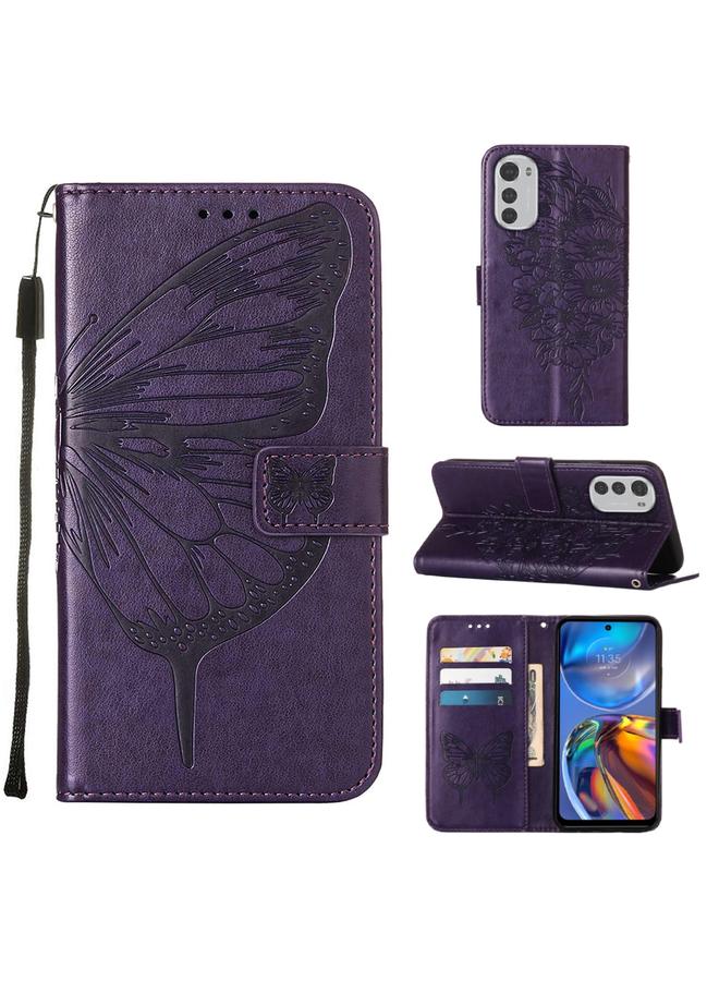 S-TOP Case For Motorola Moto E32 Embossed Butterfly Leather Phone Case - Image 1