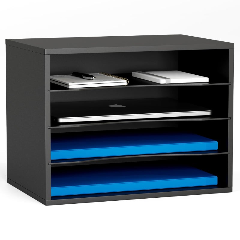 GDINDINFAN Wood Desktop Letter Tray File Organizer Paper Storage Mail Sorter with 3 Adjustable Drawer Boards for Home and Office Black