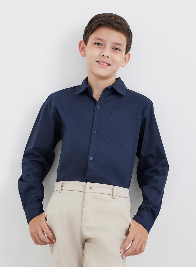 ستايلي قميص مدرسي ستايلي بويز أزرق كحلي بأكمام طويلة وجيب - Image 1