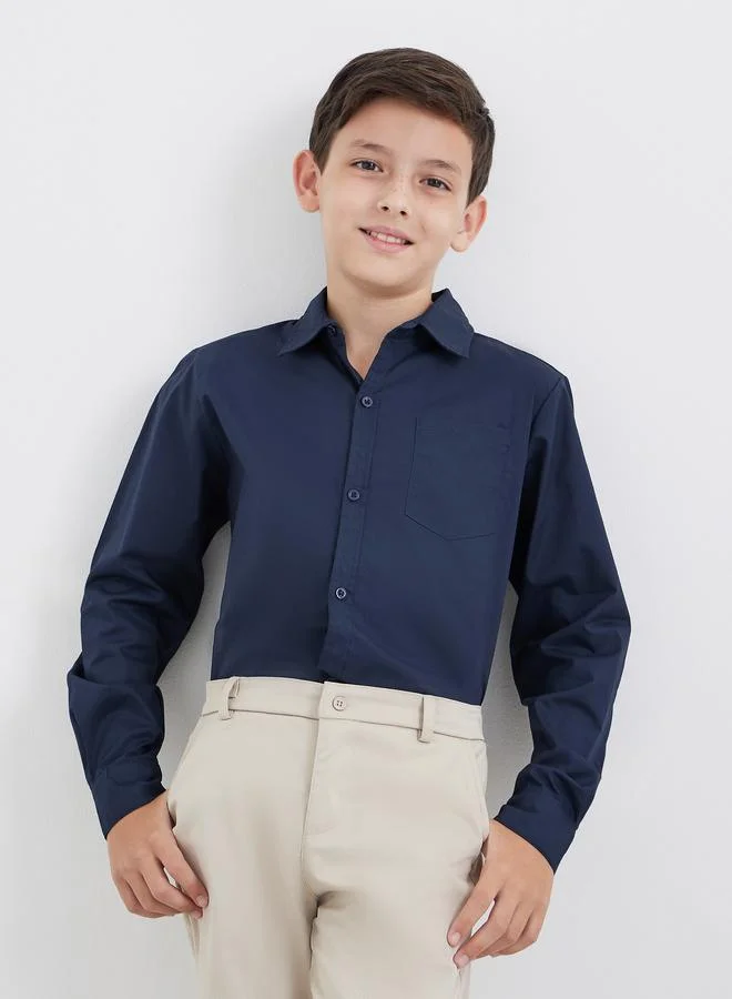 ستايلي قميص مدرسي ستايلي بويز أزرق كحلي بأكمام طويلة وجيب