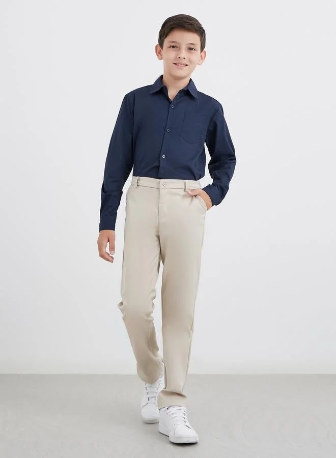 ستايلي قميص مدرسي ستايلي بويز أزرق كحلي بأكمام طويلة وجيب