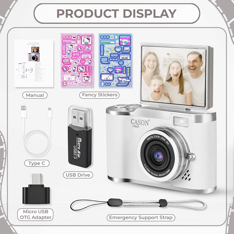 CASON 48MP Digital Camera for Kids-Real Photo & Video Mini Camera for Photography 2.4” Rotating Screen, Built in Games Kids Cameras for 5-15 Years Girls & Boys(Upto 64GB Memory) - Image 5