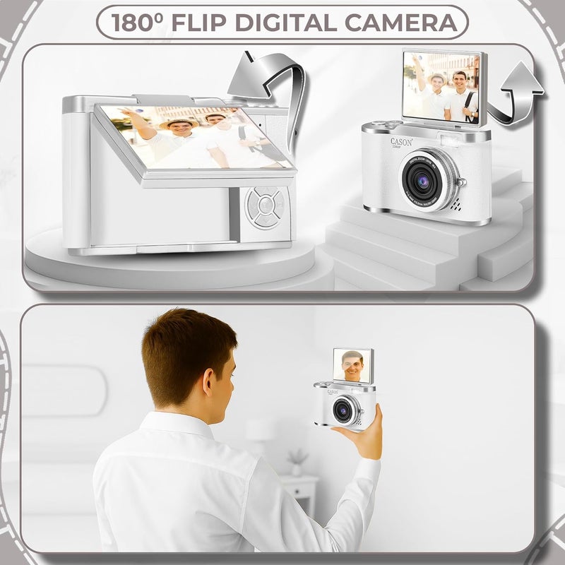 CASON 48MP Digital Camera for Kids-Real Photo & Video Mini Camera for Photography 2.4” Rotating Screen, Built in Games Kids Cameras for 5-15 Years Girls & Boys(Upto 64GB Memory) - Image 4