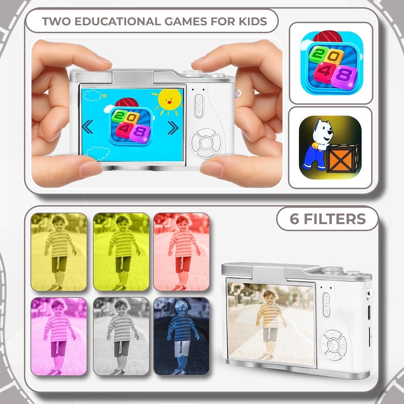 CASON 48MP Digital Camera for Kids-Real Photo & Video Mini Camera for Photography 2.4” Rotating Screen, Built in Games Kids Cameras for 5-15 Years Girls & Boys(Upto 64GB Memory) - Image 3