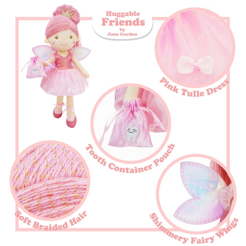 June Garden 17" Tooth Fairy Doll Anastasia - Plush Stuffed Soft Doll Girl Gift - Pink Outfit and Wings - Image 3