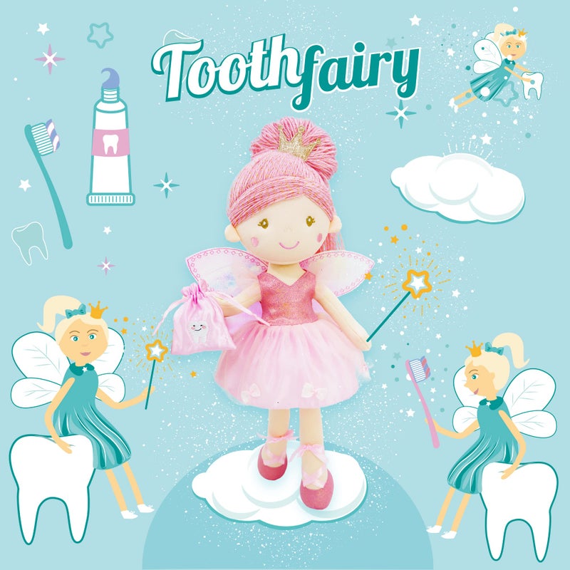 June Garden 17" Tooth Fairy Doll Anastasia - Plush Stuffed Soft Doll Girl Gift - Pink Outfit and Wings - Image 5