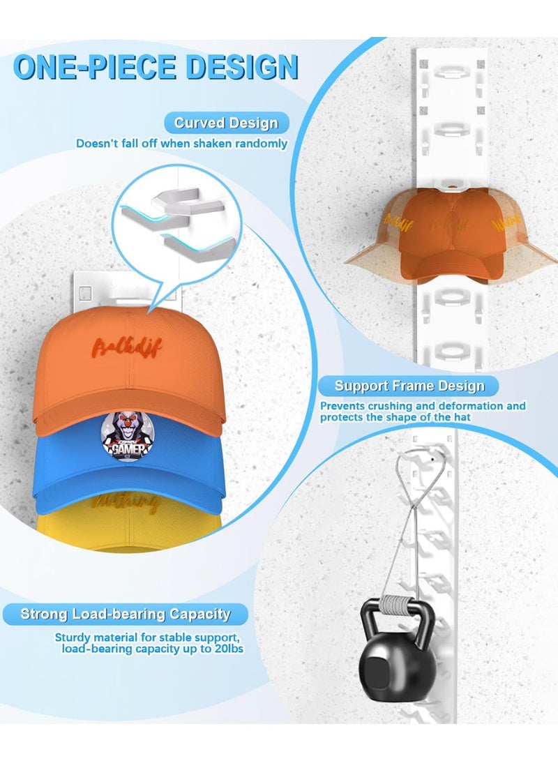 Meetion 1 Pack Hat Organizer for Baseball Caps, Strong Adhesive Hat Rack for Wall, Multilayer Hat Storage Display Holder, Wall Mounted Hat Hooks Hold up to 9 Hats for Closet Door and Bedroom (White) - Image 2
