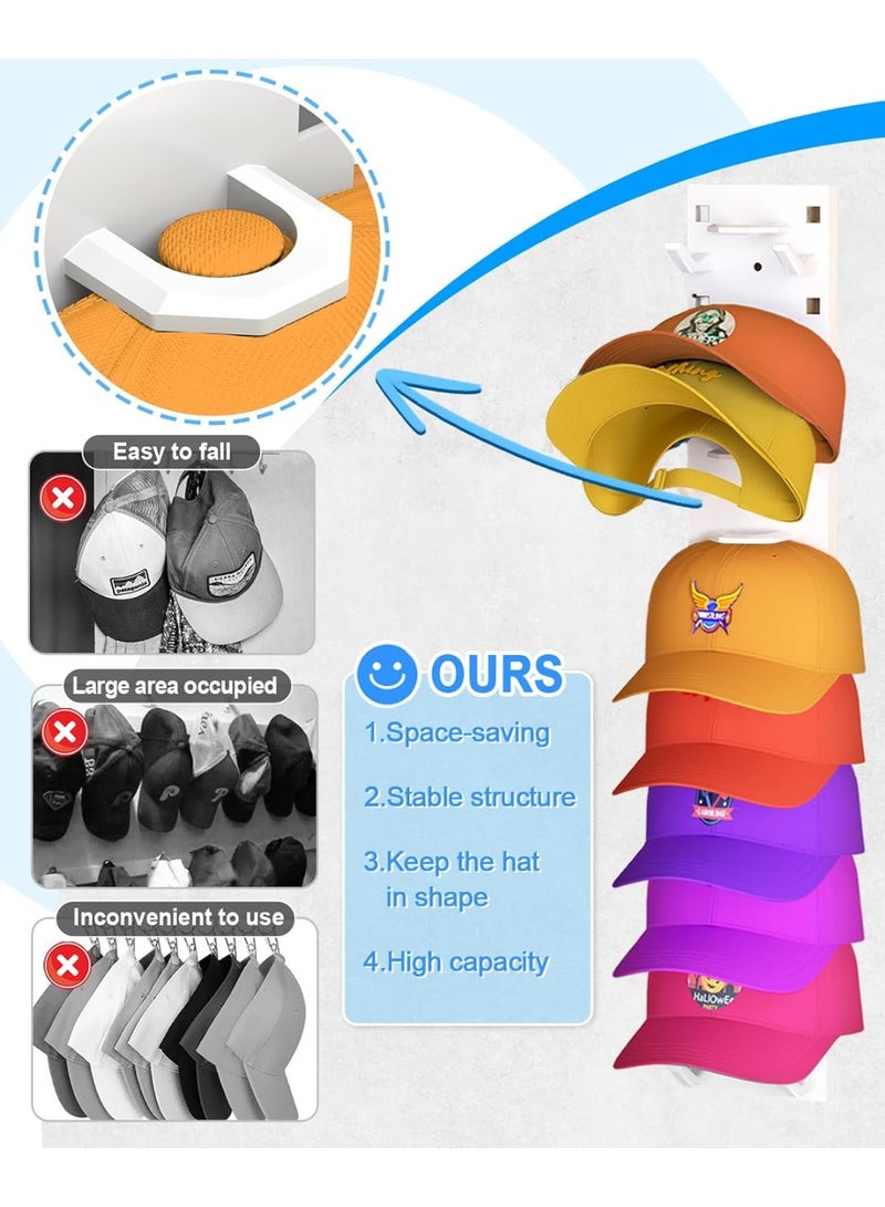 Meetion 1 Pack Hat Organizer for Baseball Caps, Strong Adhesive Hat Rack for Wall, Multilayer Hat Storage Display Holder, Wall Mounted Hat Hooks Hold up to 9 Hats for Closet Door and Bedroom (White) - Image 3