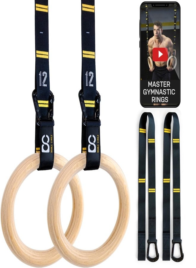 Double Circle Wood Gymnastic Rings with Quick Adjust Numbered Straps and Exercise Videos Guide - Full Body Workout - Calisthenics - Home Gym (Rings & Straps - Extra Long) - Image 1