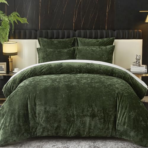 Ivellow Crushed Velvet Comforter Set King Green Comforter Set 5pcs Ultra Soft Lightweight Breathable Bedding Set Luxury Cozy Flannel Comforter King Size 1 Comforter2 Pillow Shams 2 Euro Shams - Image 1
