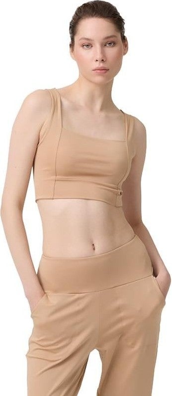 COTTONHILL بلايز قصيرة برباط عنق مربع بيج  - Image 1