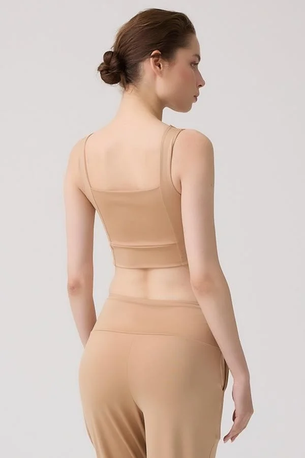 COTTONHILL Beige Square Neck Crop Top Bustier