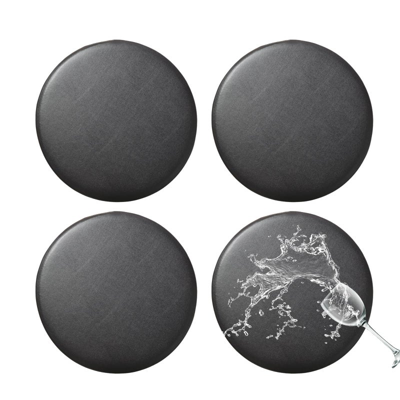 FUANGUI Bar Stool Covers Round Set of 4, Waterproof PU Bar Stool Seat Covers with Elastic Bands, Bar Stool Chair Covers Washable Stool Cushion Slipcover for 12-15 Inch - Black - Image 1