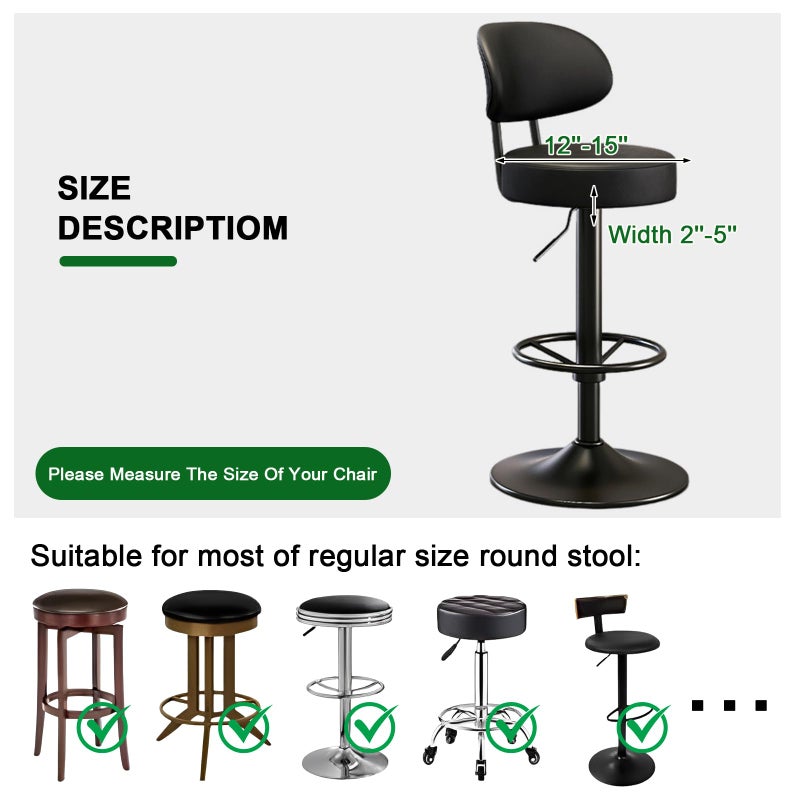 FUANGUI Bar Stool Covers Round Set of 4, Waterproof PU Bar Stool Seat Covers with Elastic Bands, Bar Stool Chair Covers Washable Stool Cushion Slipcover for 12-15 Inch - Black - Image 4
