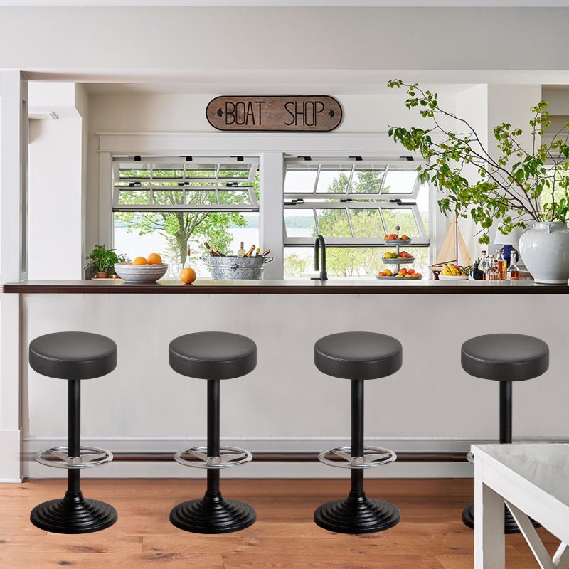 FUANGUI Bar Stool Covers Round Set of 4, Waterproof PU Bar Stool Seat Covers with Elastic Bands, Bar Stool Chair Covers Washable Stool Cushion Slipcover for 12-15 Inch - Black - Image 3