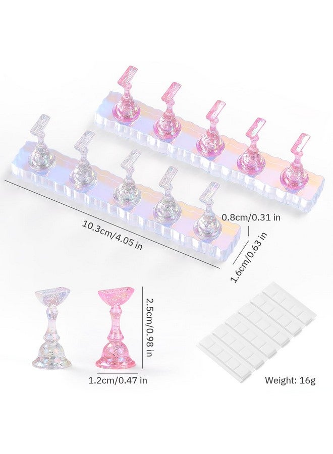 Etercycle 2 Set Nail Holder for Display Painting Nails - Aurora Acrylic Magnetic Practice Nail Stand Set - Fake Nail Holder for Press On Nails with Reusable Adhesive Putty (Transparent + Pink) - Image 3