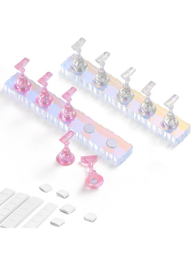 Etercycle 2 Set Nail Holder for Display Painting Nails - Aurora Acrylic Magnetic Practice Nail Stand Set - Fake Nail Holder for Press On Nails with Reusable Adhesive Putty (Transparent + Pink) - Image 1