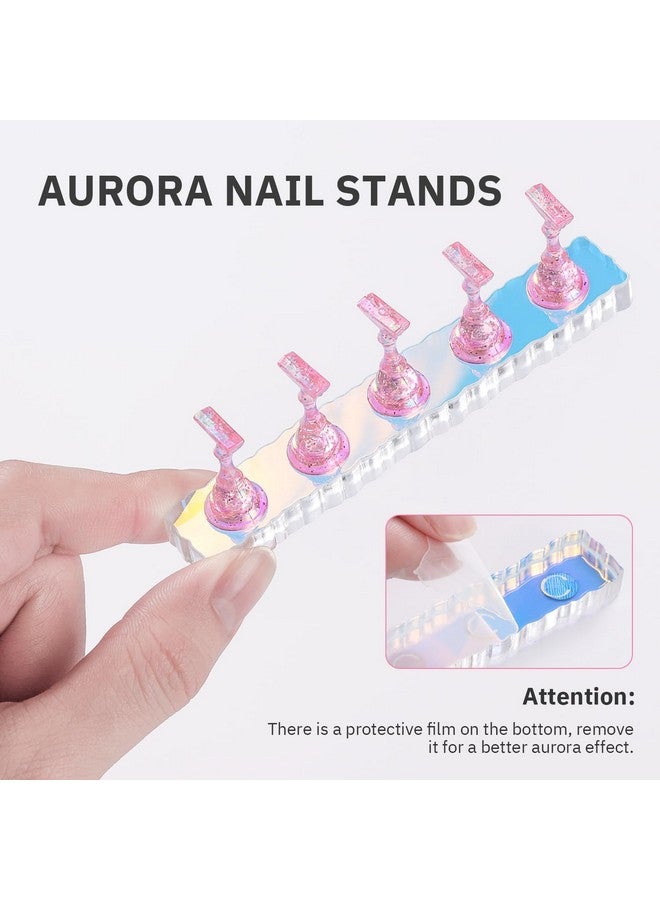 Etercycle 2 Set Nail Holder for Display Painting Nails - Aurora Acrylic Magnetic Practice Nail Stand Set - Fake Nail Holder for Press On Nails with Reusable Adhesive Putty (Transparent + Pink) - Image 4