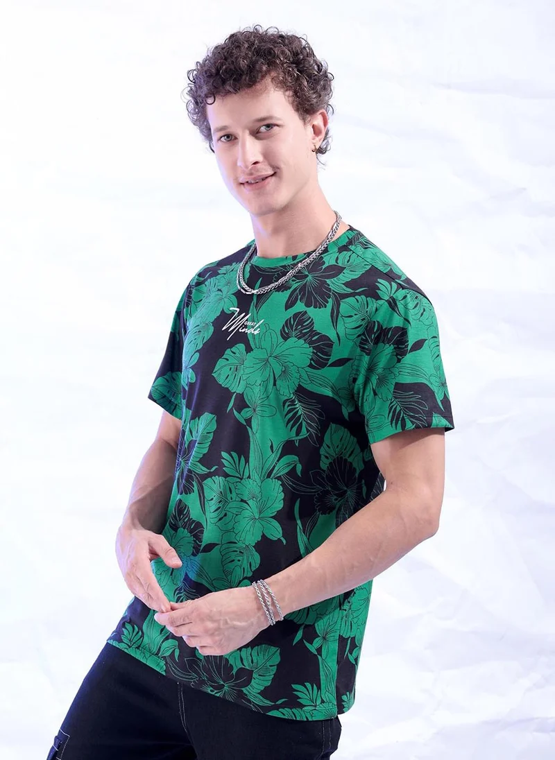 ذا انديان كراج كو Men Slim Fit Tropical Print Round Neck Tshirt