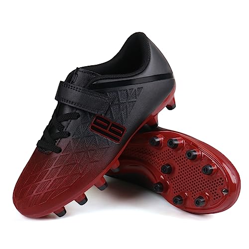 brooman Kids Firm Ground Soccer Cleats Boys Girls Athletic Outdoor Football Shoes (13,Black Red) - Image 5