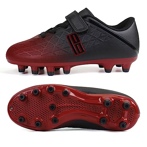 brooman Kids Firm Ground Soccer Cleats Boys Girls Athletic Outdoor Football Shoes (13,Black Red) - Image 4