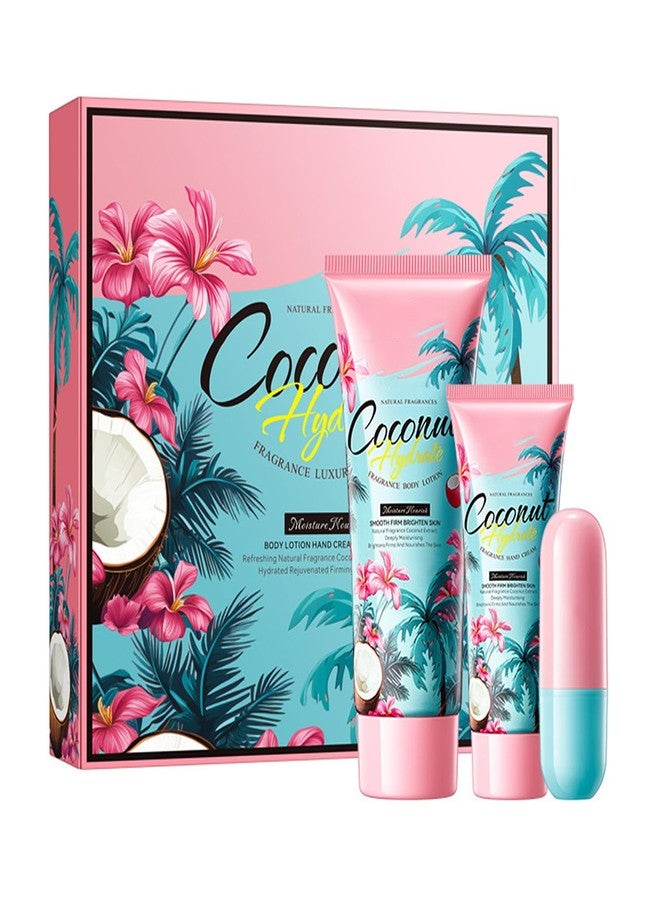 Grospe Coconut Gifts Set for Women, Premium 3 Piece Gift Set with Lip Balm,Hand Cream & Body Lotion, Moisturize Gift Box for Women Relaxing Care for Her, Anniversary or Birthday Present 4.7 Fl.Oz - Image 1