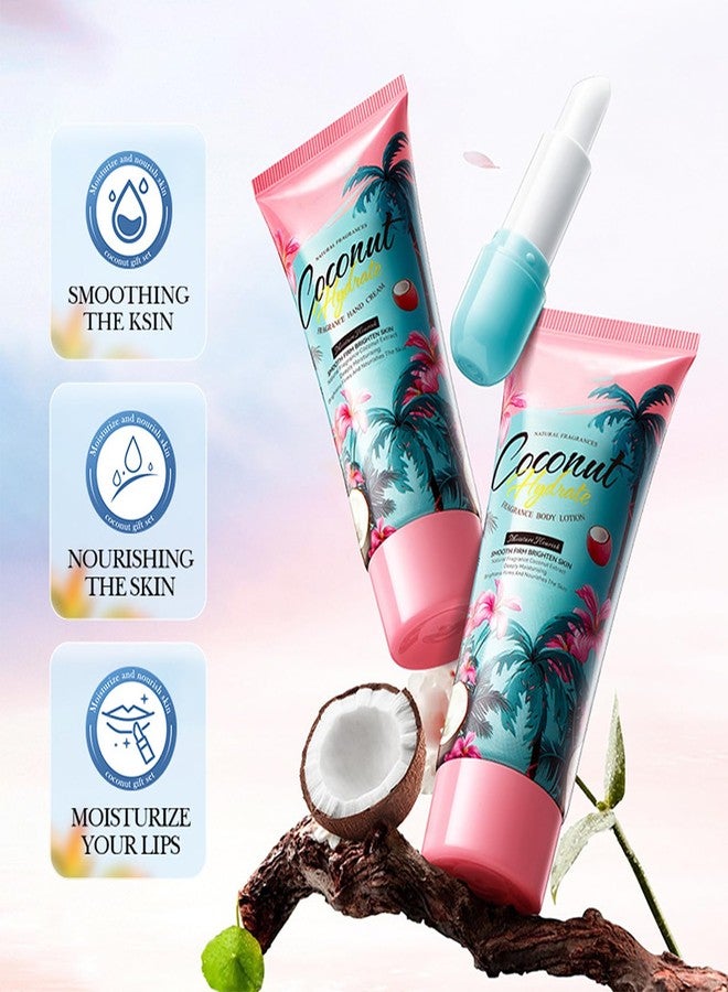 Grospe Coconut Gifts Set for Women, Premium 3 Piece Gift Set with Lip Balm,Hand Cream & Body Lotion, Moisturize Gift Box for Women Relaxing Care for Her, Anniversary or Birthday Present 4.7 Fl.Oz - Image 2