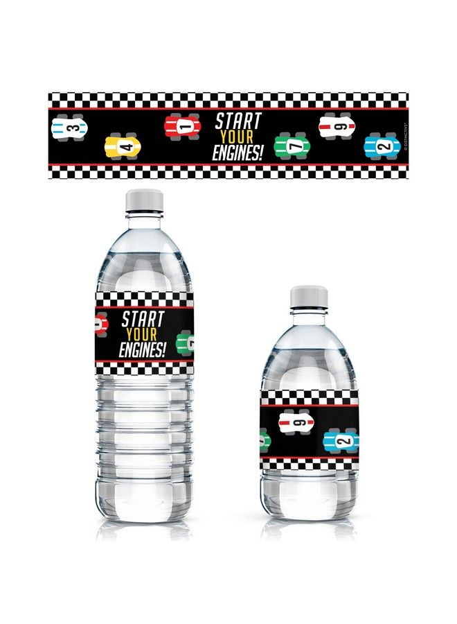 DISTINCTIVS Race Car Party Water Bottle Labels 24 Stickers - Image 1
