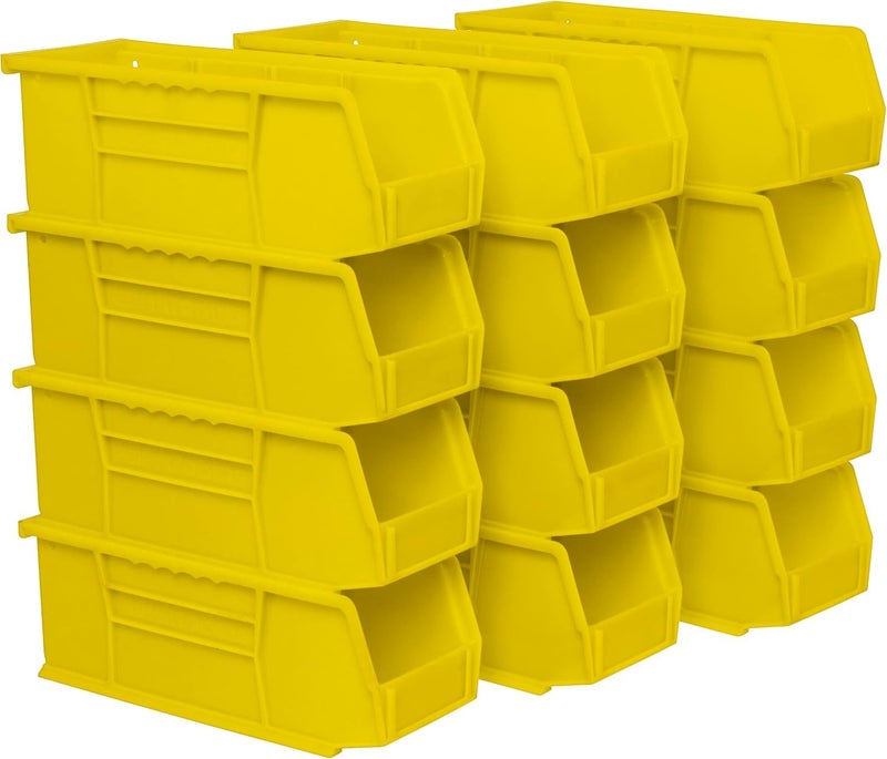 Akro-Mils 30224 AkroBins Plastic Storage Bins, Space-Saving Stackable Bins for Garage, Pantry, Craft Organization, 11" L x 4" W x 4" H, Yellow, 12-Pack - Image 1