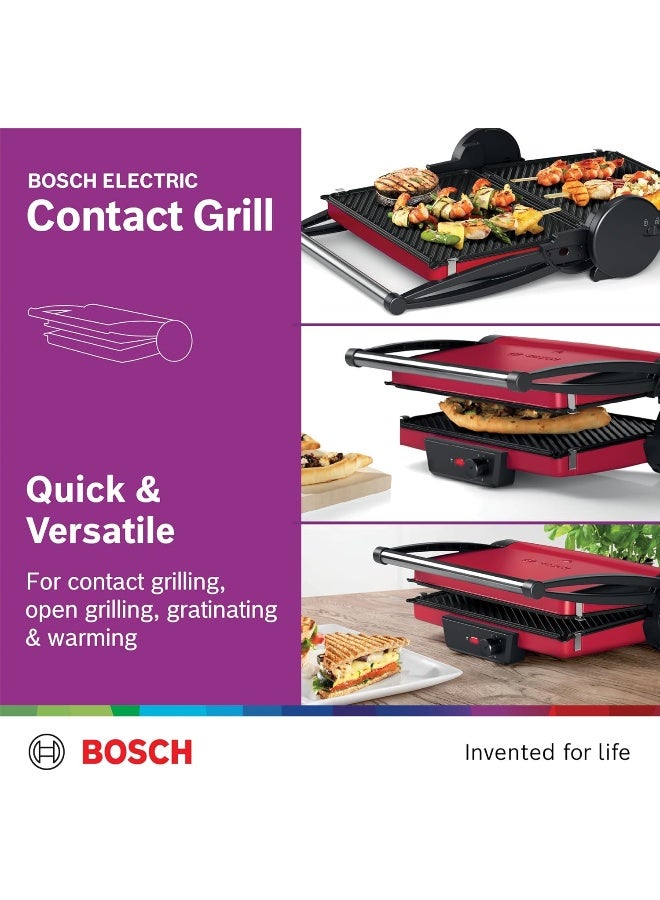 بوش Bosch Contact Grill, 2000 Watts, 3-in-1 Electric Grill, Adjustable Heat Grill, Easy Cleaning, Made in Europe, TCG4104GB 2000 W TCG4104GB red - Image 3