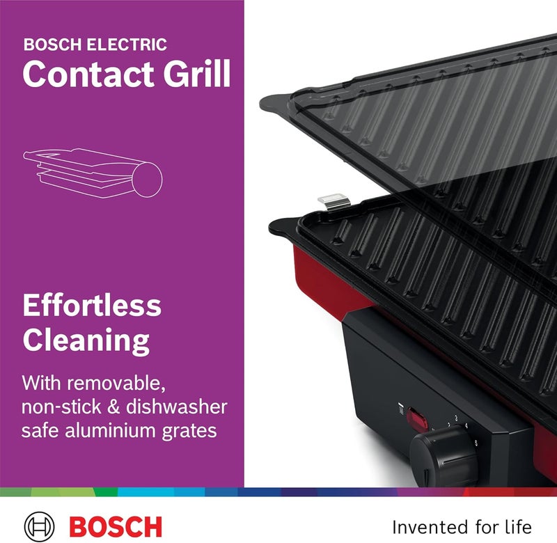 بوش Bosch Contact Grill, 2000 Watts, 3-in-1 Electric Grill, Adjustable Heat Grill, Easy Cleaning, Made in Europe, TCG4104GB 2000 W TCG4104GB red - Image 5