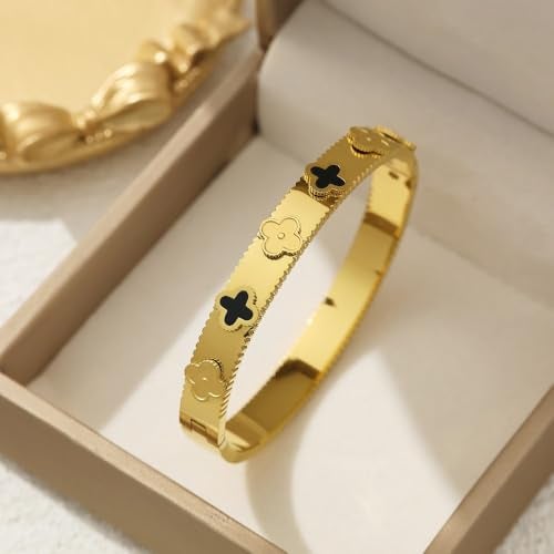 VIEN Lucky Four Clover Bracelet for Women Gold Plated Stainless Steel Bracelet Jewlery Gift - Image 2