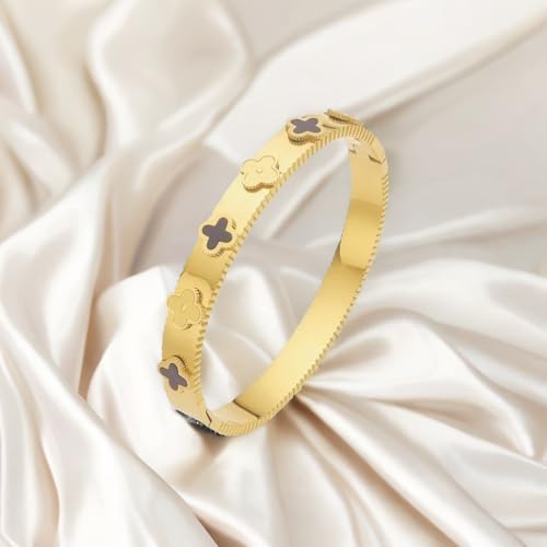 VIEN Lucky Four Clover Bracelet for Women Gold Plated Stainless Steel Bracelet Jewlery Gift - Image 3